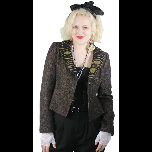 Desperately Seeking 80s Pyramid Style Size 4 Bronze Tweed Susan Jacket - Picture 3 of 9